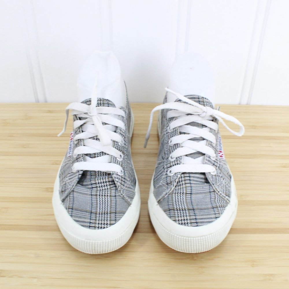 Superga Checkered Black White Canvas Low Top Sneakers Size M 4.5 L 6 - Picture 5 of 9